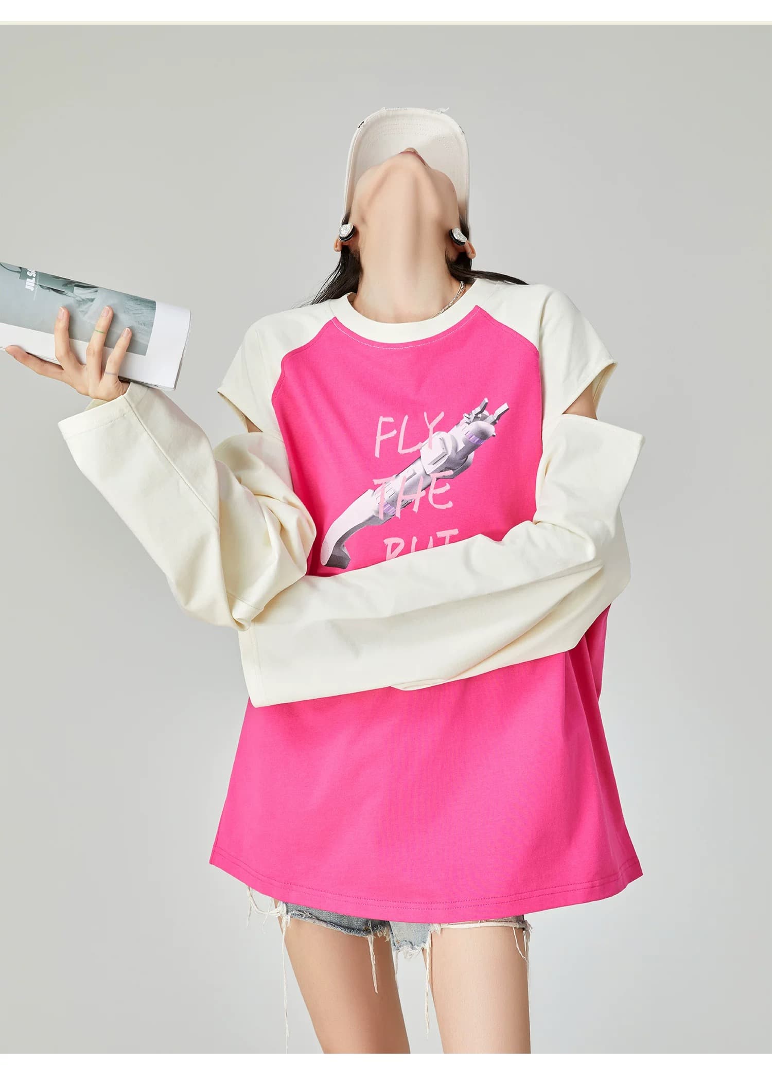 モード系ファッションプラス!グラフィックプリントスウェットシャツ