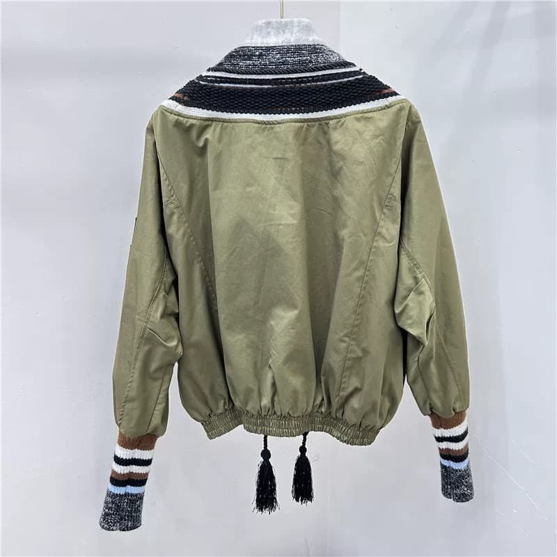 モード系ファッションニットディテール付き異素材コンビジャケット