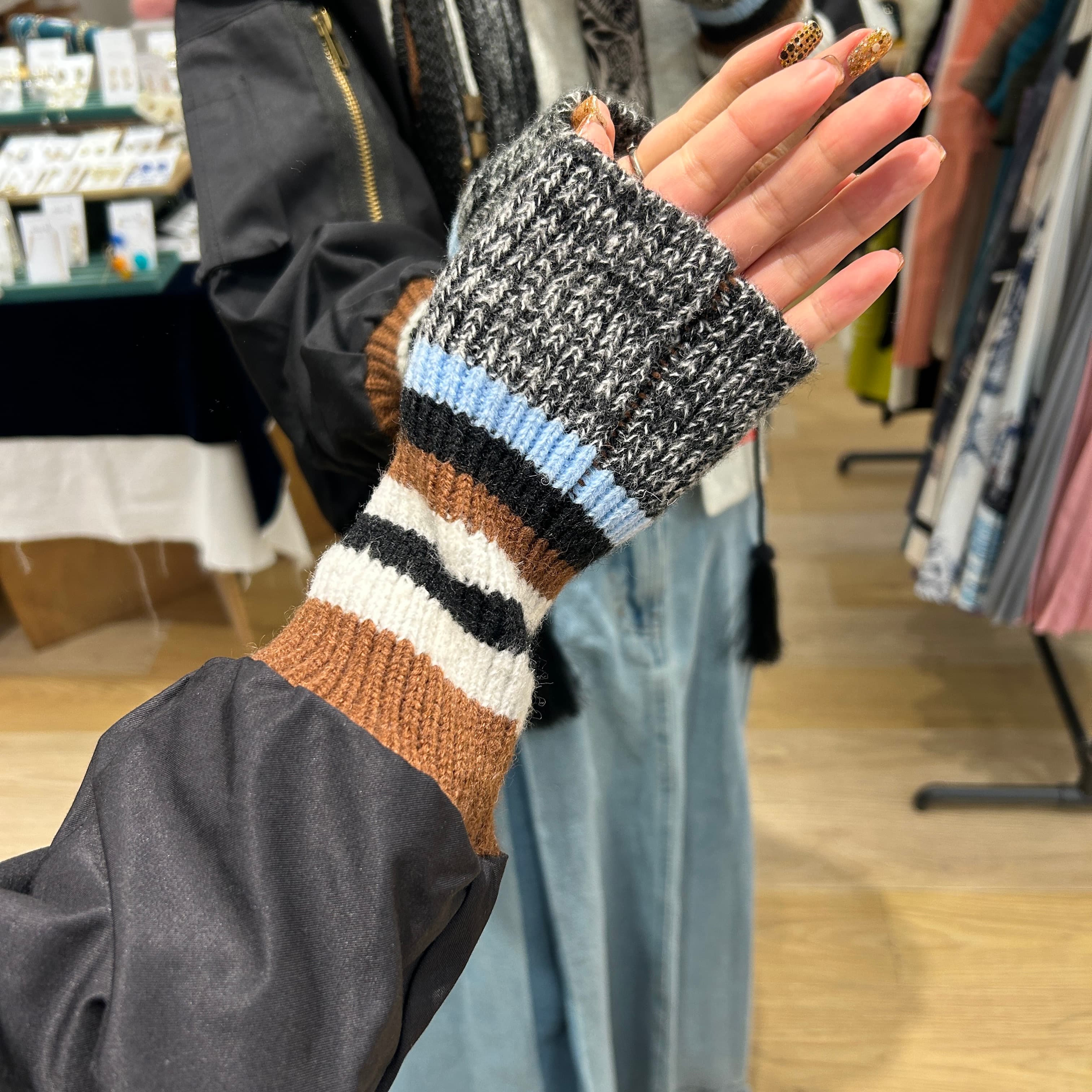 モード系ファッションニットディテール付き異素材コンビジャケット