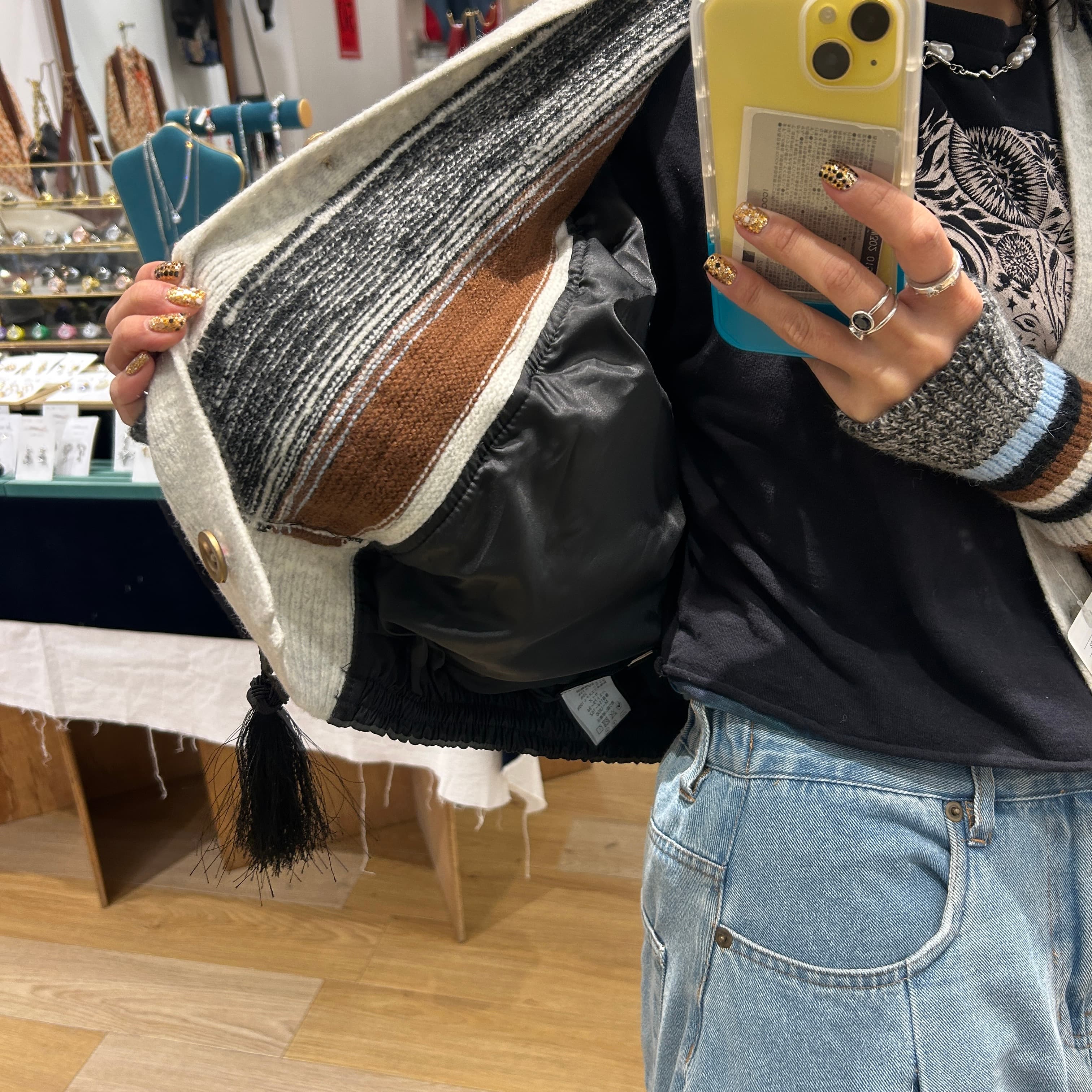 モード系ファッションニットディテール付き異素材コンビジャケット
