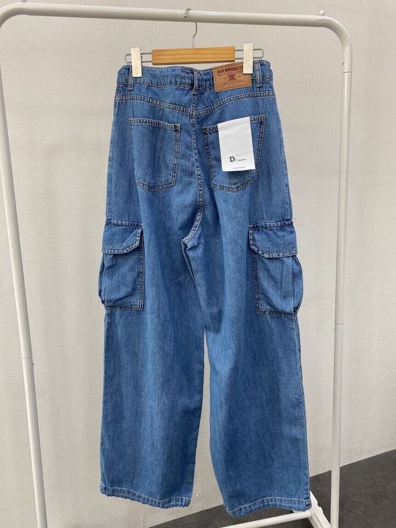 モード系ファッションドローストリングワイドデニムカーゴパンツ