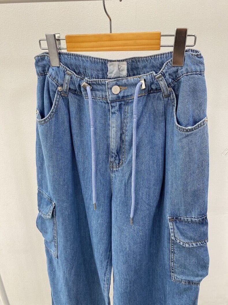 モード系ファッションドローストリングワイドデニムカーゴパンツ