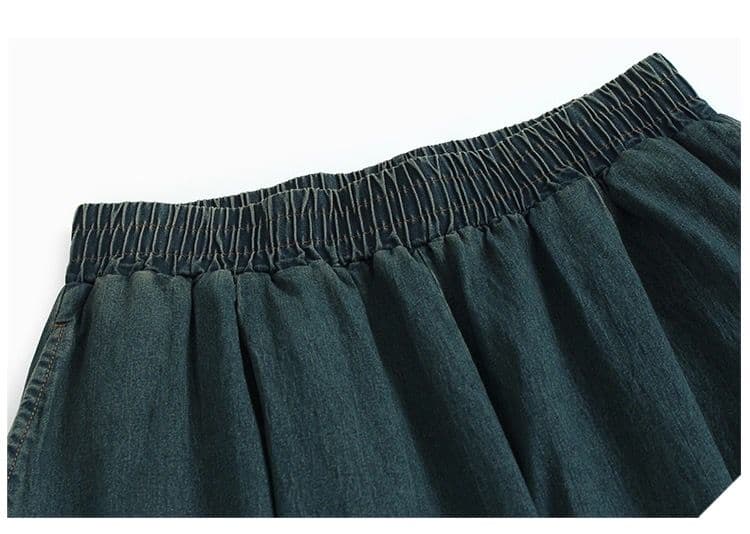 モード系ファッション【体型カバーも叶う】デニム風フリルワイドパンツ《スカート見え/裾フリル付き》