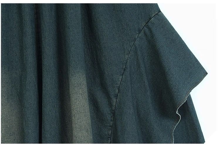 モード系ファッション【体型カバーも叶う】デニム風フリルワイドパンツ《スカート見え/裾フリル付き》