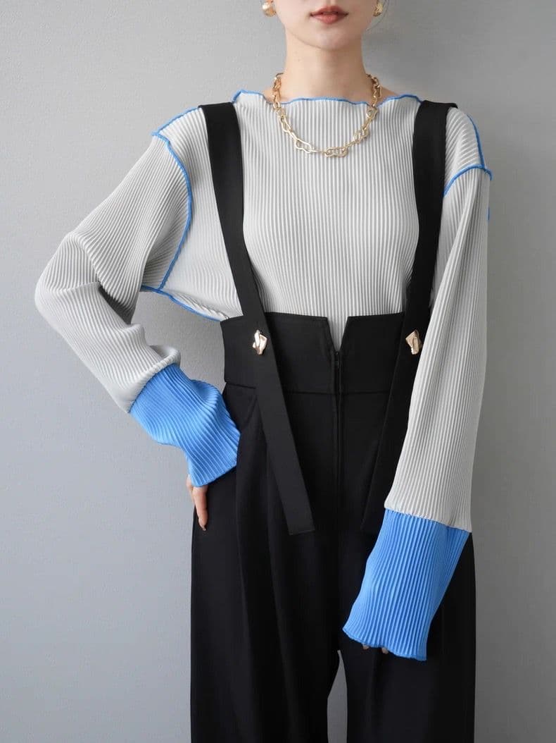モード系ファッション【美脚ワイド × モード】ウエストマークサスペンダーワイドパンツ(ブラック)
