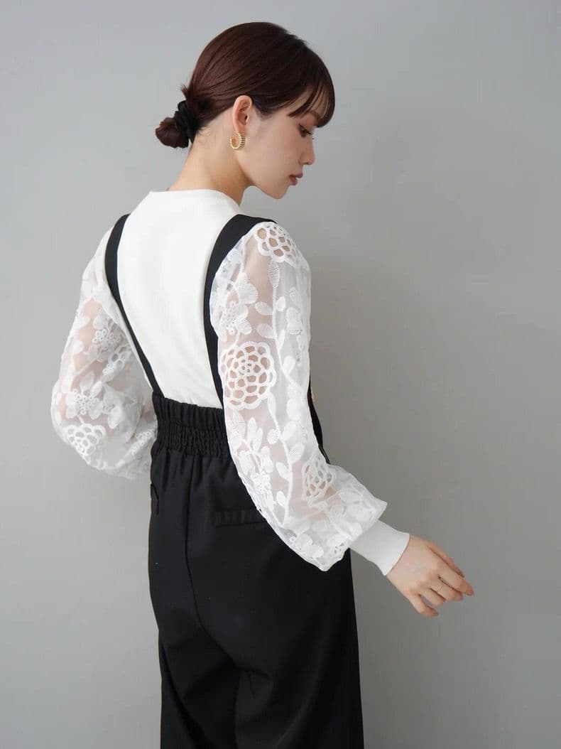 モード系ファッション【美脚ワイド × モード】ウエストマークサスペンダーワイドパンツ(ブラック)