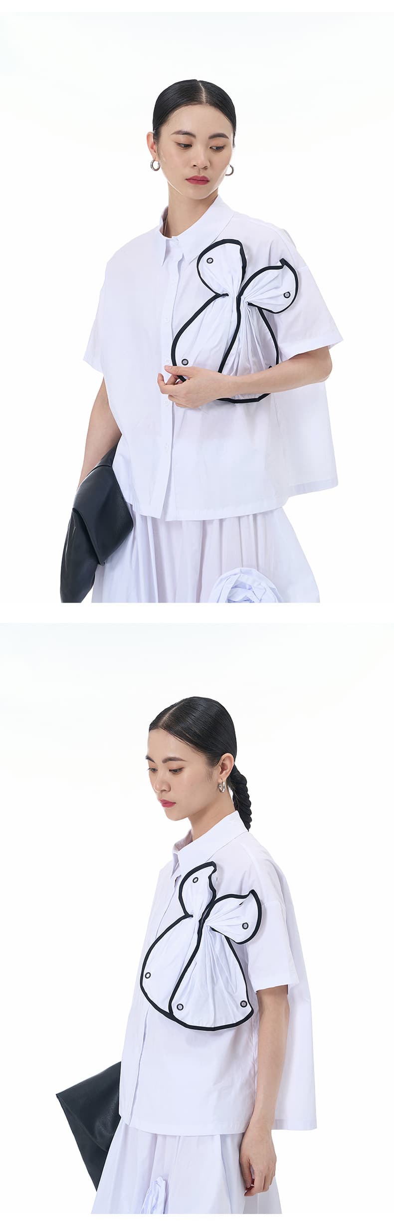 モード系 【立体フリルで魅せる】アシンメトリーフリルシャツブラウス(全5色)