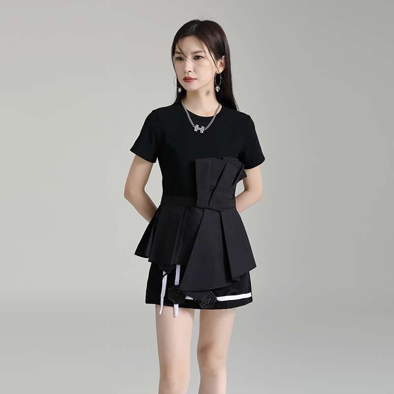 【再販】モード系ファッション アシンメトリー フリルデザインTシャツ