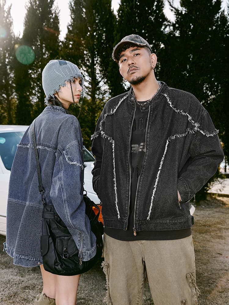 モード系ファッション春秋アウター ダメージデニムジャケット メンズ レディース 大きいサイズ XL~6XL