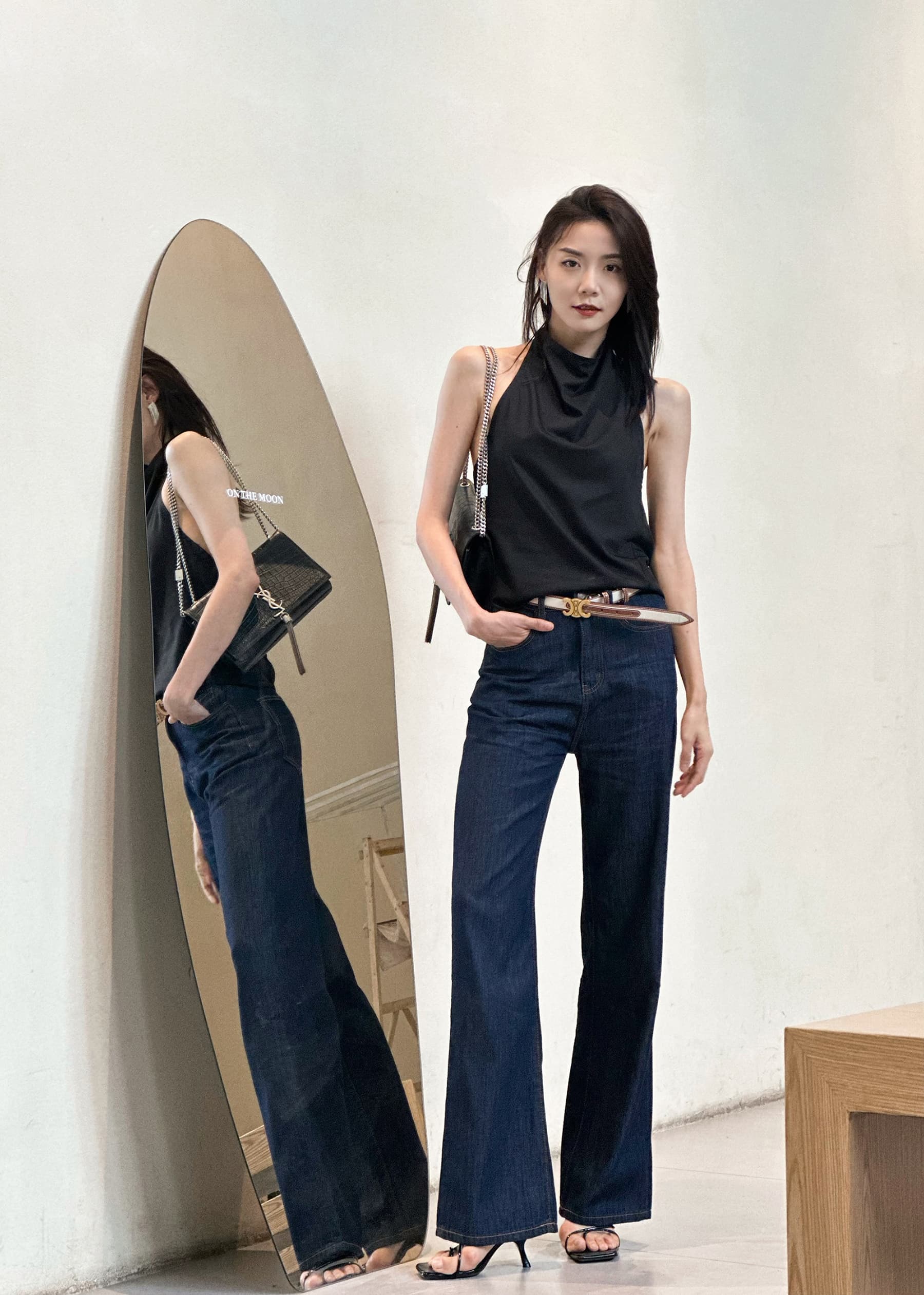 モード系ファッションクラシックデニムフレアパンツ