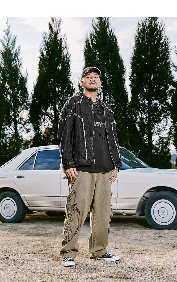 モード系ファッション春秋アウター ダメージデニムジャケット メンズ レディース 大きいサイズ XL~6XL