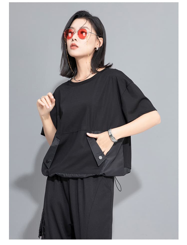 モード系 ワークポケットデザインで魅せるモードTシャツ|スポーティ&シティライクなセットアップ風トップス