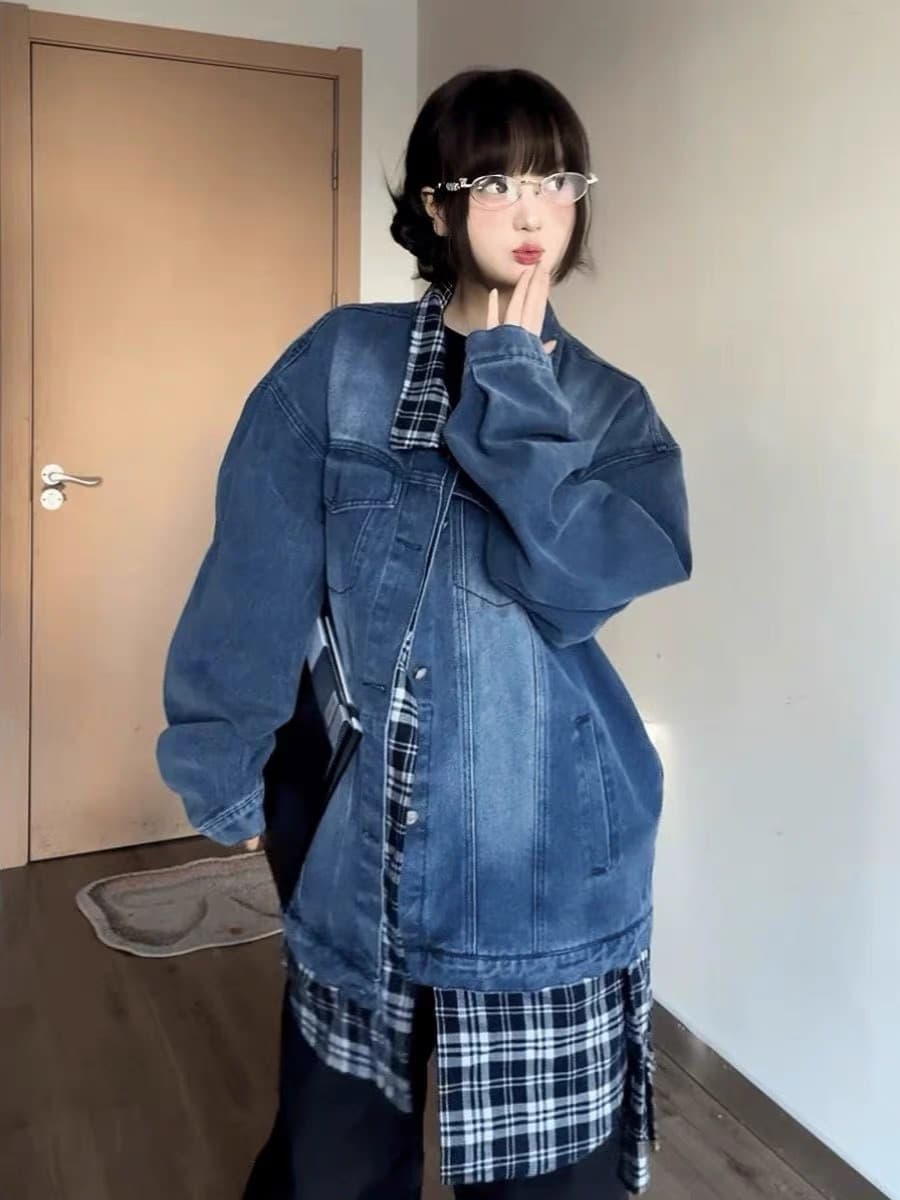 モード系ファッションおしゃれデニムジャケット 体型カバー ビッグシルエット レディース M~L フリー