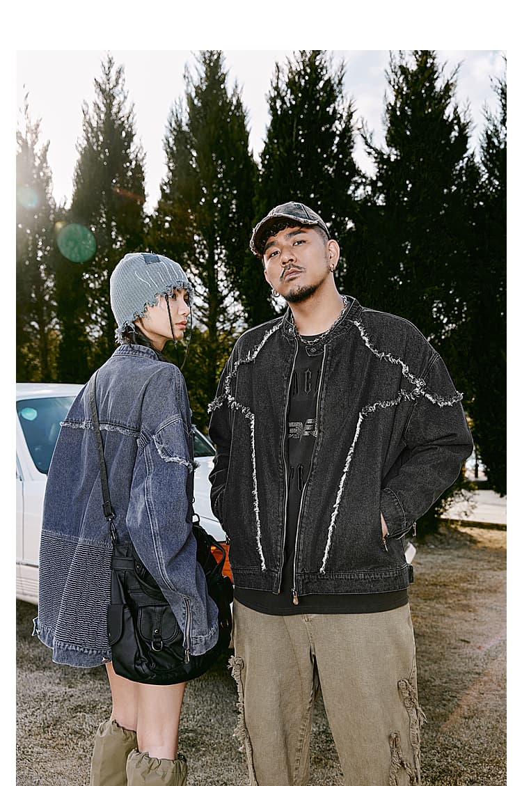 モード系ファッション春秋アウター ダメージデニムジャケット メンズ レディース 大きいサイズ XL~6XL