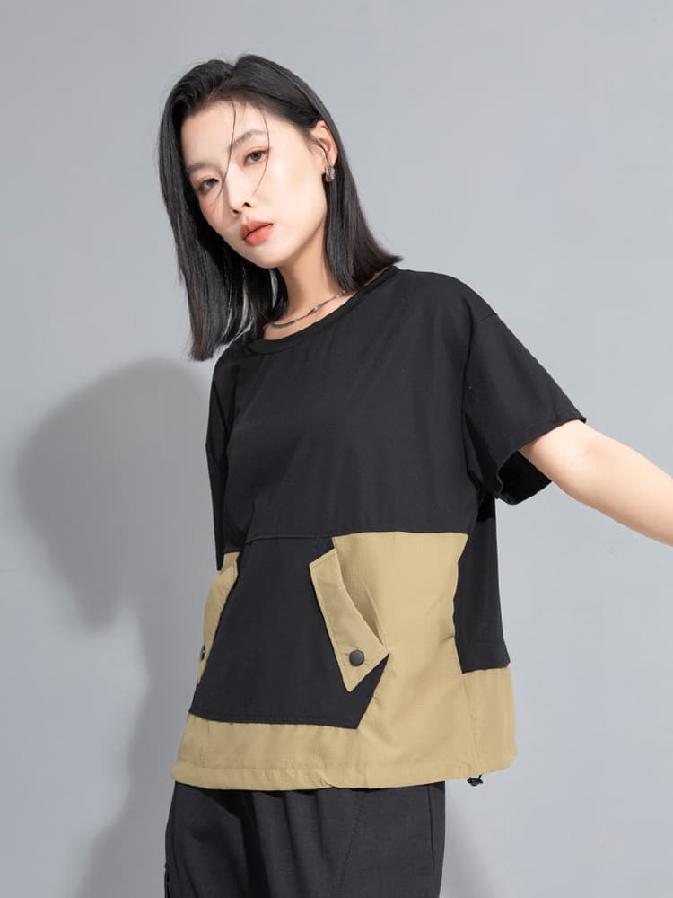 モード系 ワークポケットデザインで魅せるモードTシャツ|スポーティ&シティライクなセットアップ風トップス