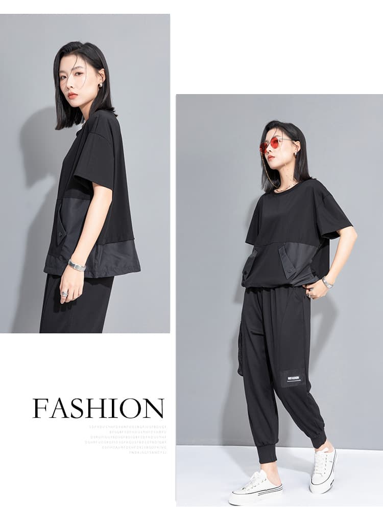 モード系 ワークポケットデザインで魅せるモードTシャツ|スポーティ&シティライクなセットアップ風トップス