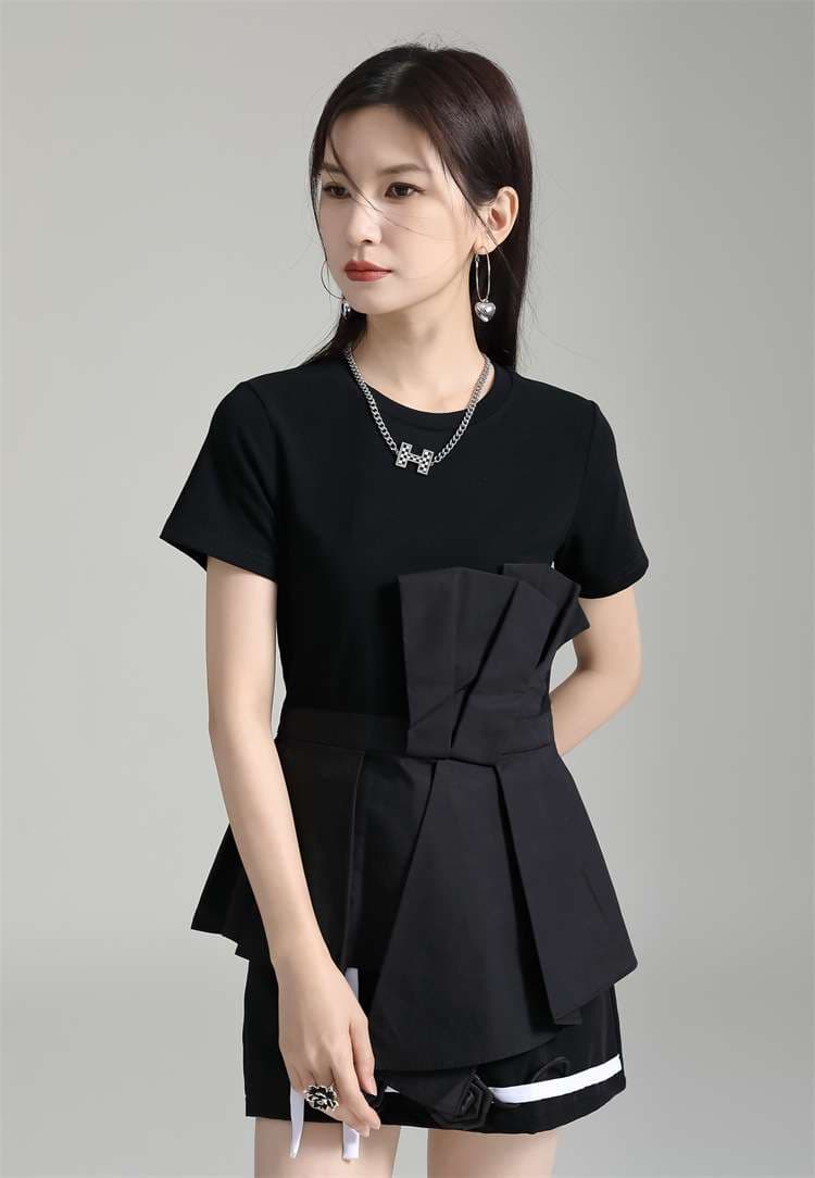 【再販】モード系ファッション アシンメトリー フリルデザインTシャツ