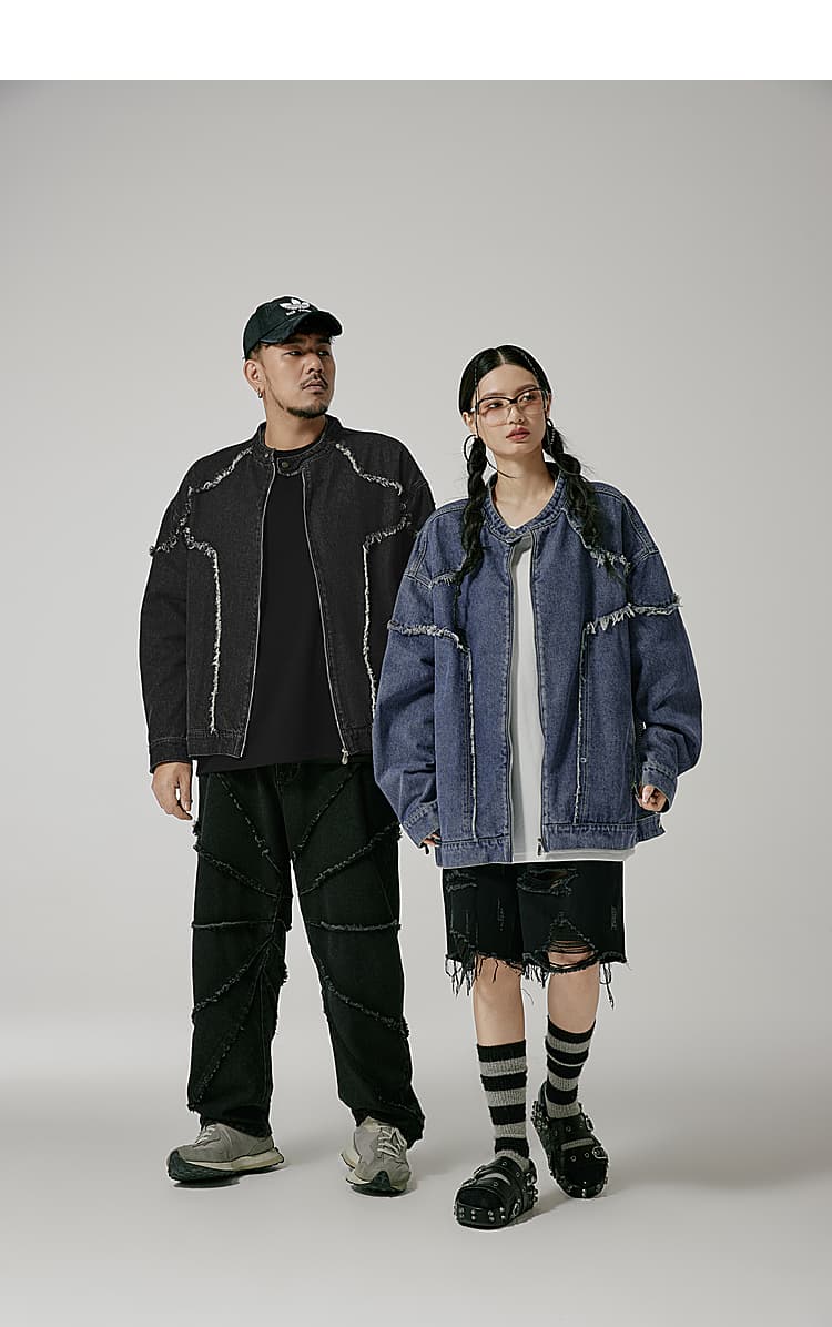 モード系ファッション春秋アウター ダメージデニムジャケット メンズ レディース 大きいサイズ XL~6XL