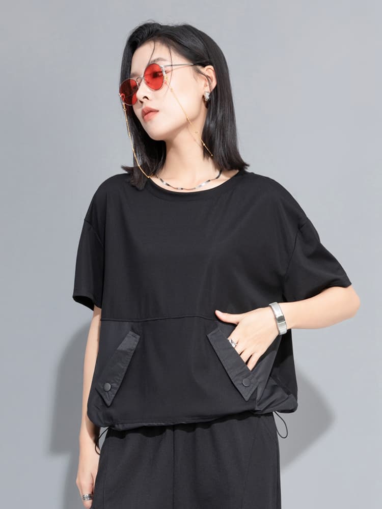 モード系 ワークポケットデザインで魅せるモードTシャツ|スポーティ&シティライクなセットアップ風トップス