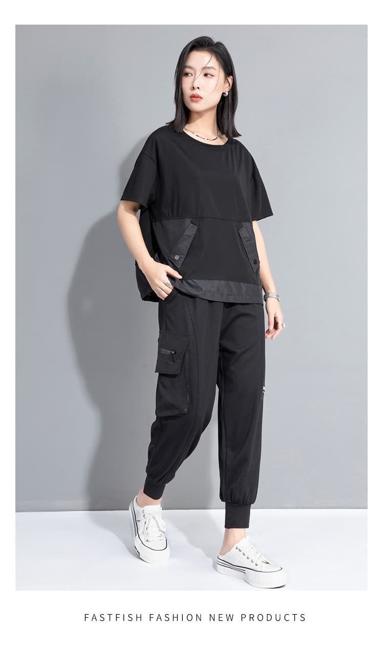 モード系 ワークポケットデザインで魅せるモードTシャツ|スポーティ&シティライクなセットアップ風トップス