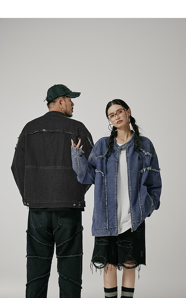 モード系ファッション春秋アウター ダメージデニムジャケット メンズ レディース 大きいサイズ XL~6XL