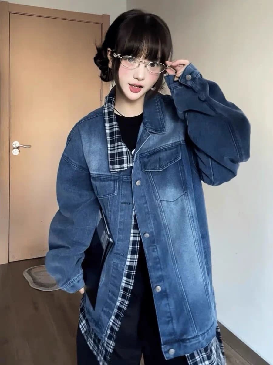 モード系ファッションおしゃれデニムジャケット 体型カバー ビッグシルエット レディース M~L フリー
