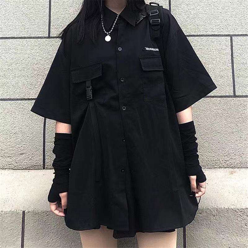 モード系ファッション ストリート系ミリタリーシャツワンピース