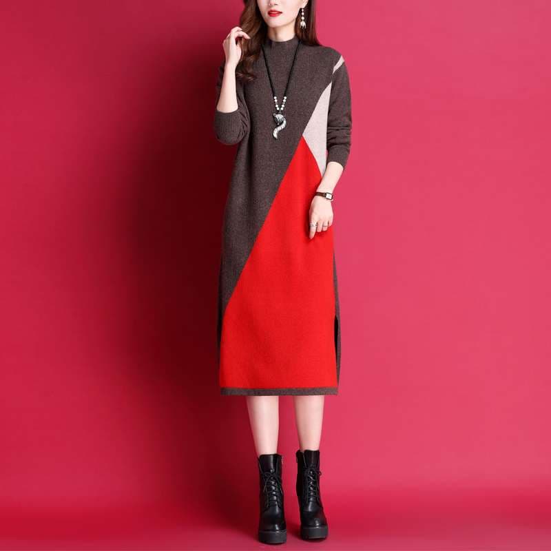 モード系ファッション 幾何学柄ニットワンピース
