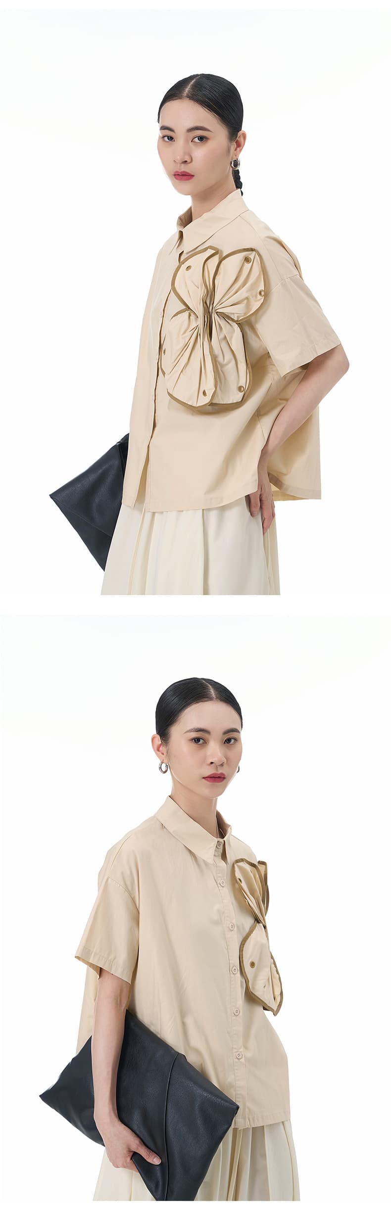 モード系 【立体フリルで魅せる】アシンメトリーフリルシャツブラウス(全5色)