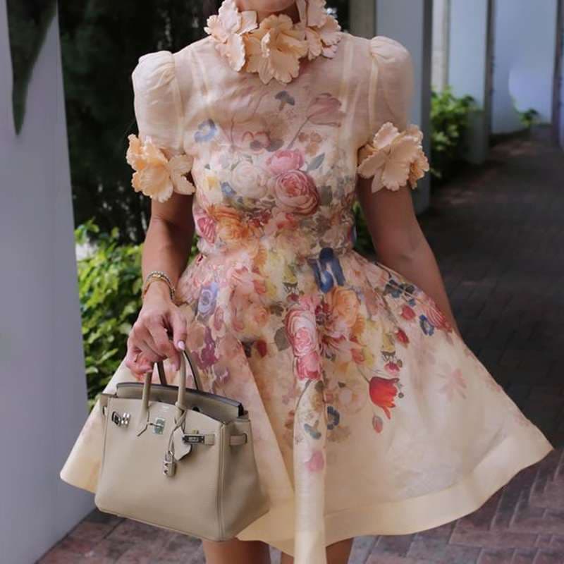 モード系ファッション トロピカルフラワーエンベリッシュドドレス
