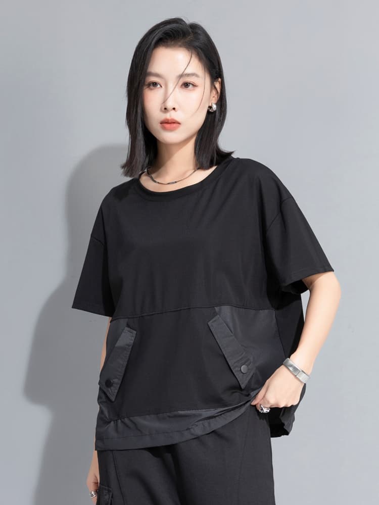 モード系 ワークポケットデザインで魅せるモードTシャツ|スポーティ&シティライクなセットアップ風トップス