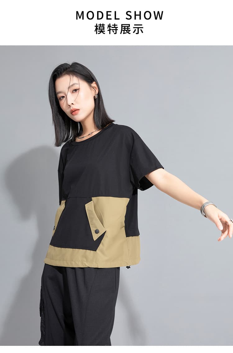 モード系 ワークポケットデザインで魅せるモードTシャツ|スポーティ&シティライクなセットアップ風トップス