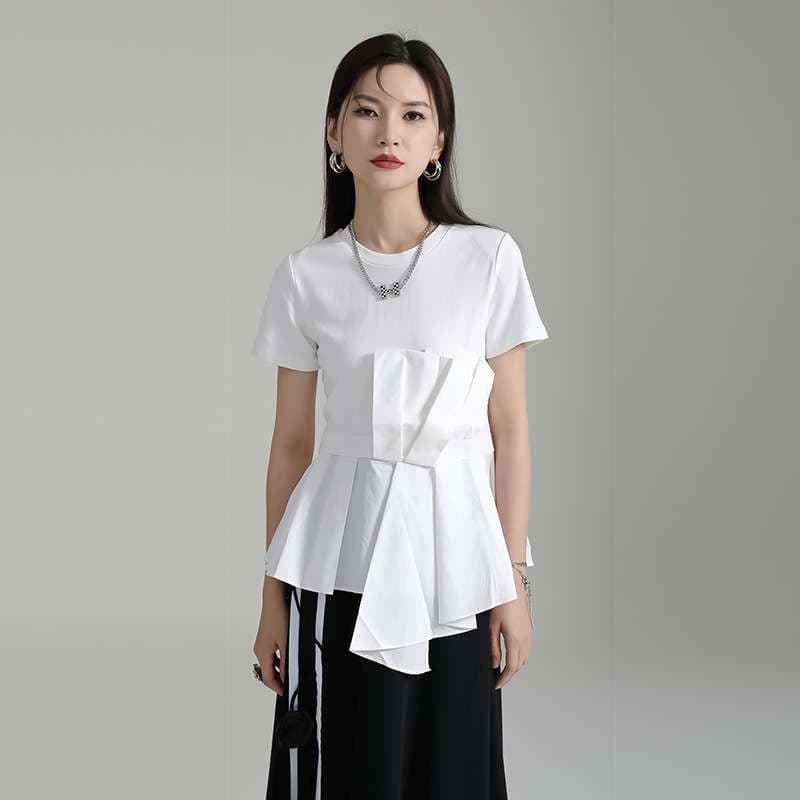 【再販】モード系ファッション アシンメトリー フリルデザインTシャツ