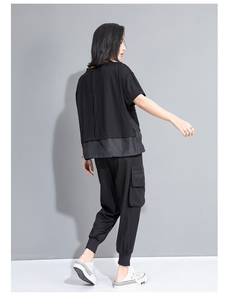 モード系 ワークポケットデザインで魅せるモードTシャツ|スポーティ&シティライクなセットアップ風トップス