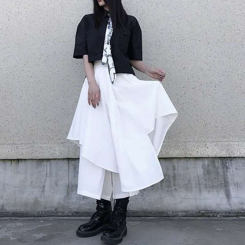 モード系ファッション アシンメトリーレイヤードロングスカート