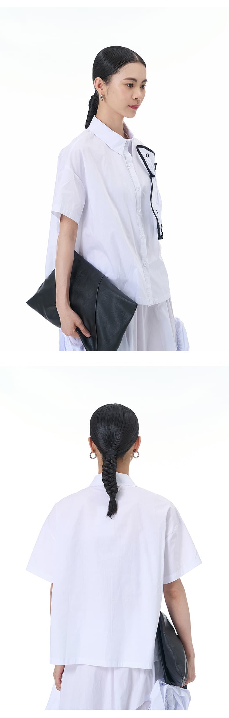 モード系 【立体フリルで魅せる】アシンメトリーフリルシャツブラウス(全5色)