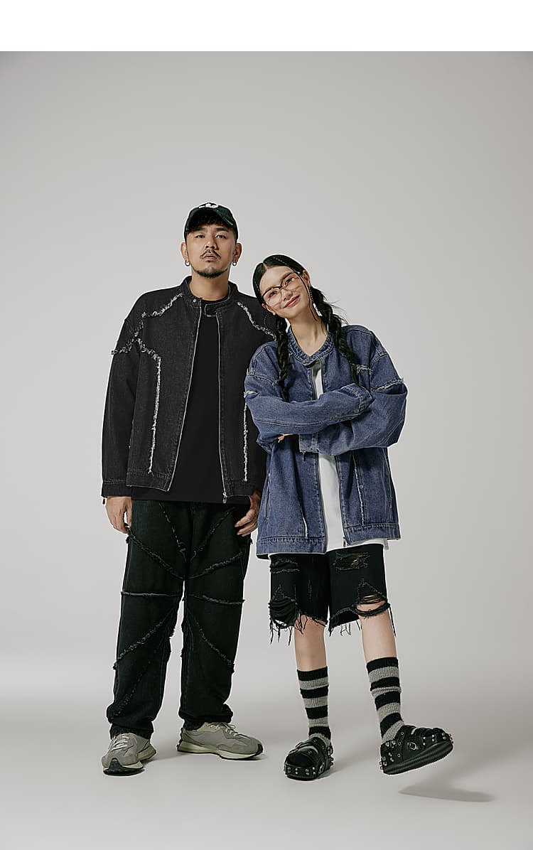 モード系ファッション春秋アウター ダメージデニムジャケット メンズ レディース 大きいサイズ XL~6XL