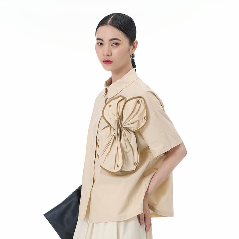 モード系 【立体フリルで魅せる】アシンメトリーフリルシャツブラウス(全5色)
