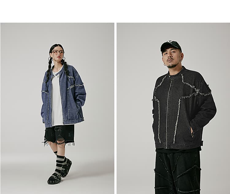 モード系ファッション春秋アウター ダメージデニムジャケット メンズ レディース 大きいサイズ XL~6XL