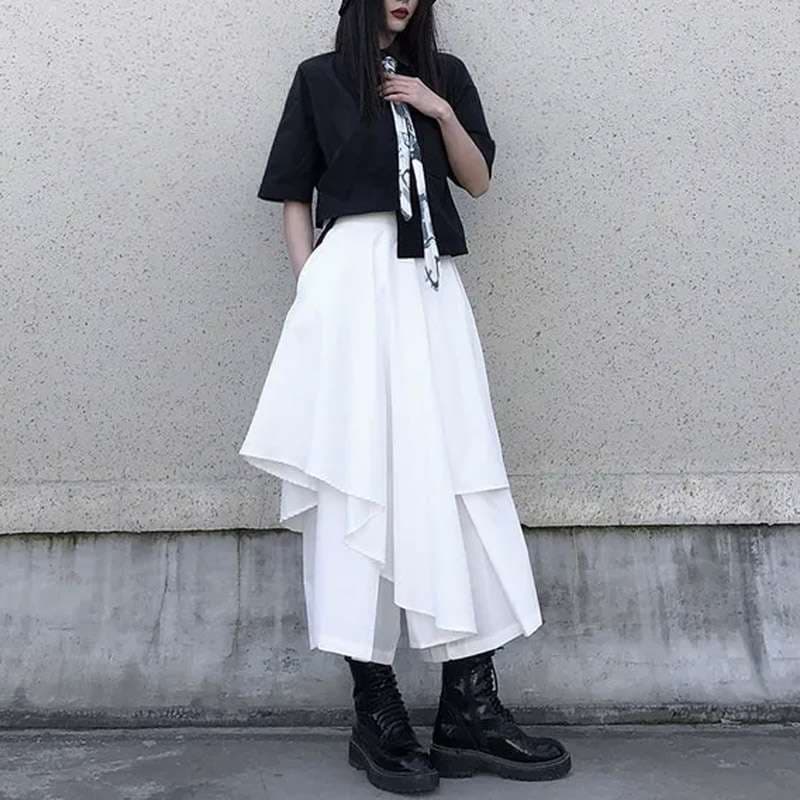 モード系ファッション アシンメトリーレイヤードロングスカート