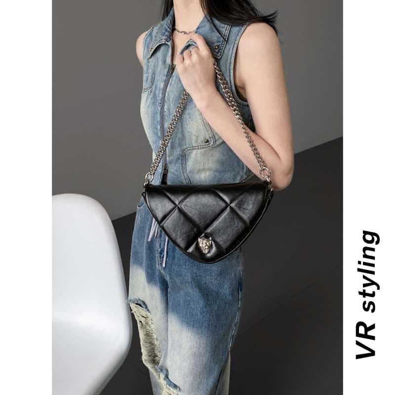 モード系ファッション エッジーシックなキルティングショルダーバッグ