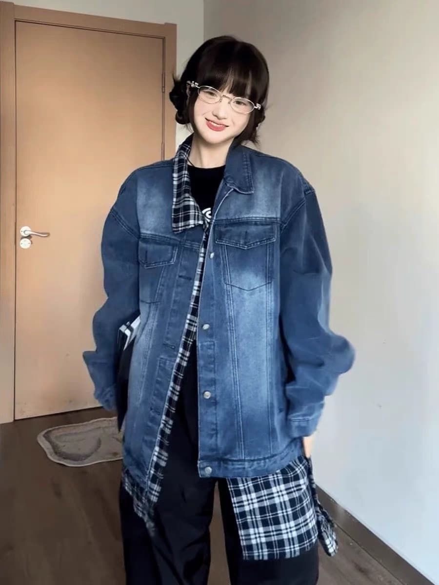 モード系ファッションおしゃれデニムジャケット 体型カバー ビッグシルエット レディース M~L フリー