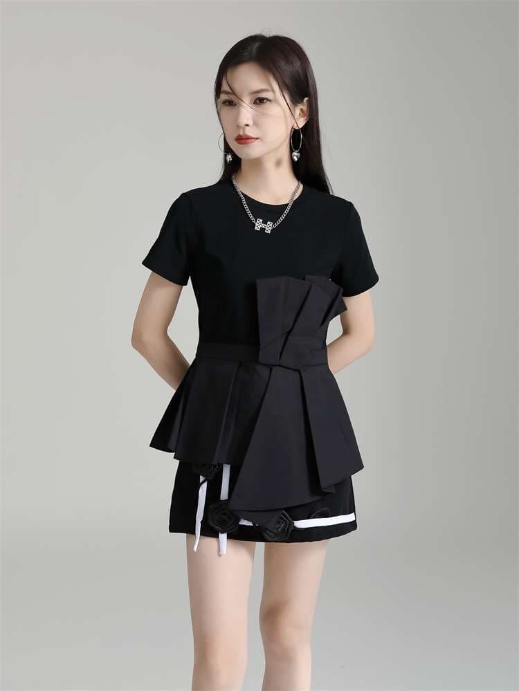 【再販】モード系ファッション アシンメトリー フリルデザインTシャツ