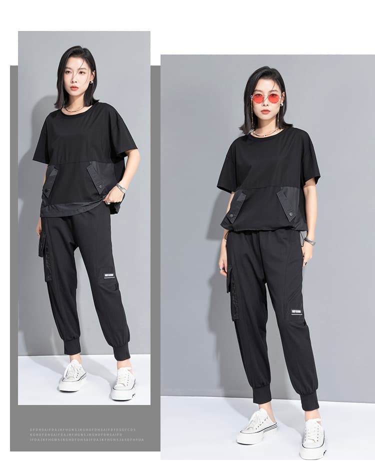 モード系 ワークポケットデザインで魅せるモードTシャツ|スポーティ&シティライクなセットアップ風トップス