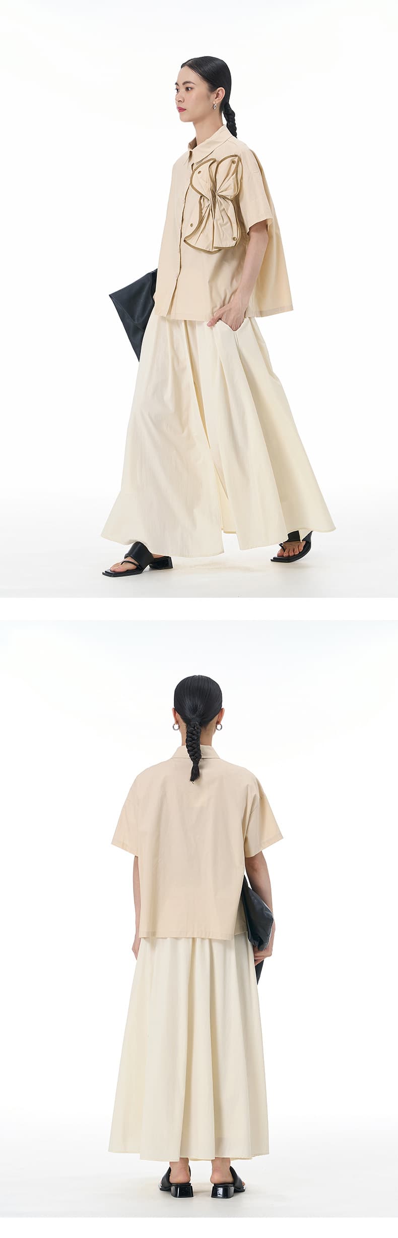 モード系 【立体フリルで魅せる】アシンメトリーフリルシャツブラウス(全5色)