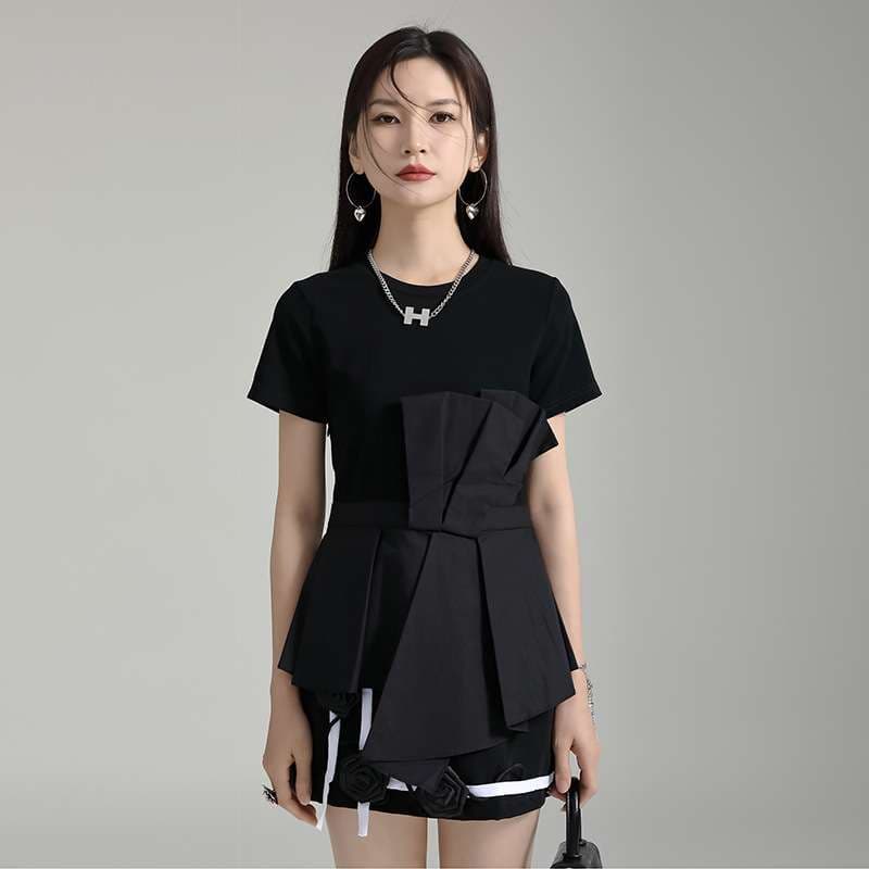 【再販】モード系ファッション アシンメトリー フリルデザインTシャツ