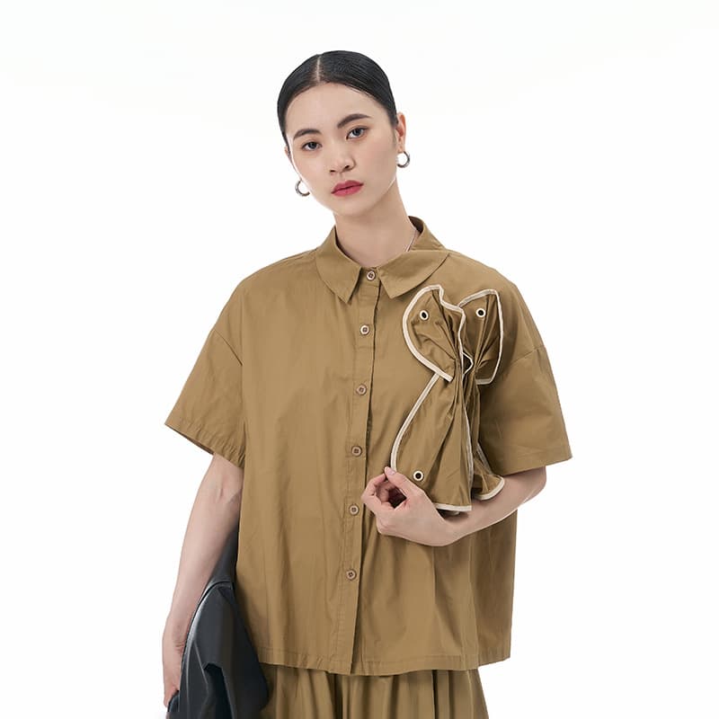 モード系 【立体フリルで魅せる】アシンメトリーフリルシャツブラウス(全5色)