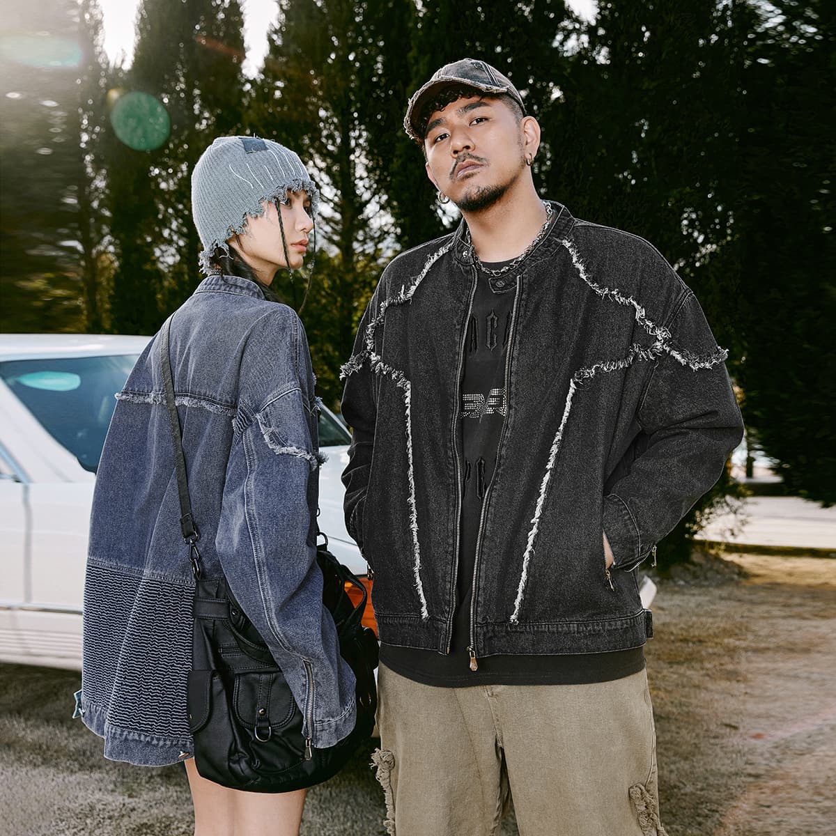 モード系ファッション春秋アウター ダメージデニムジャケット メンズ レディース 大きいサイズ XL~6XL